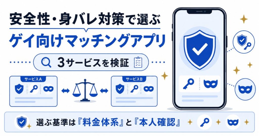 安全性と身バレ対策で選ぶゲイ向けマッチングアプリの比較図