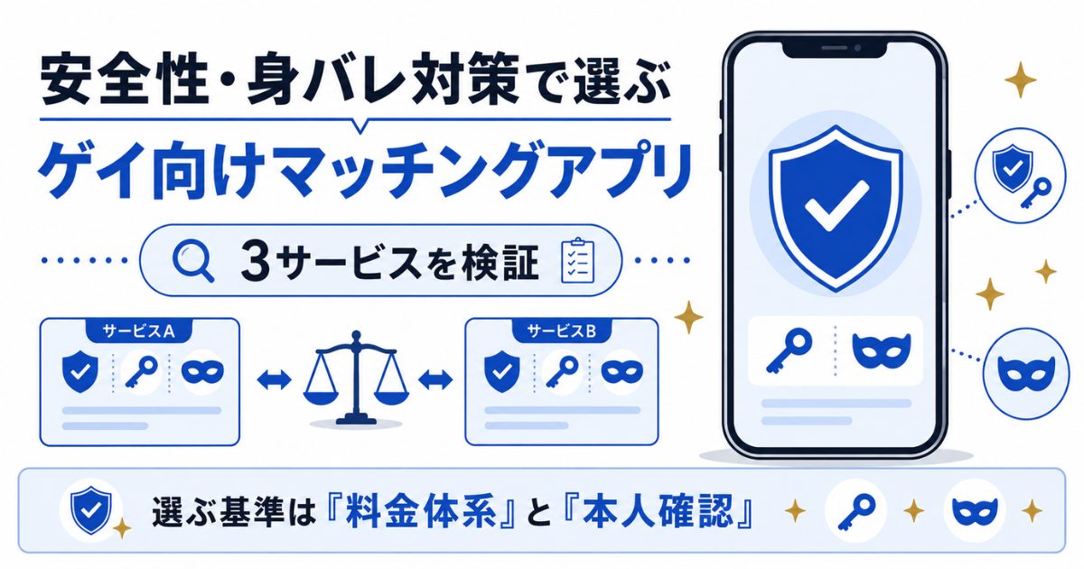 安全性と身バレ対策で選ぶゲイ向けマッチングアプリの比較図