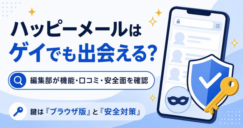 ゲイでも出会えるか問う図、スマホと盾と鍵