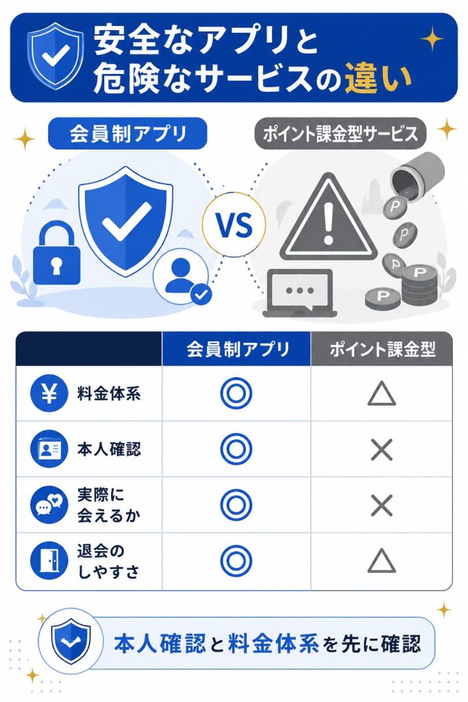 会員制アプリとポイント課金型の違いの比較図