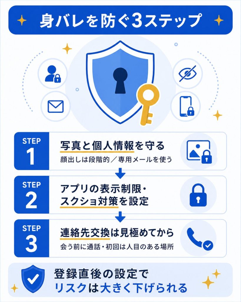 ゲイの出会いで身バレを防ぐ対策の流れ図
